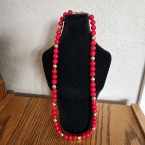 VINTAGE SIGNED NAPIER 24" RED GOLD BEAD NECKLACE